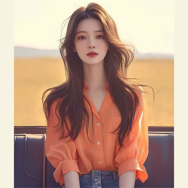 Haut d'été élégant avec manches bouffantes orange tendance