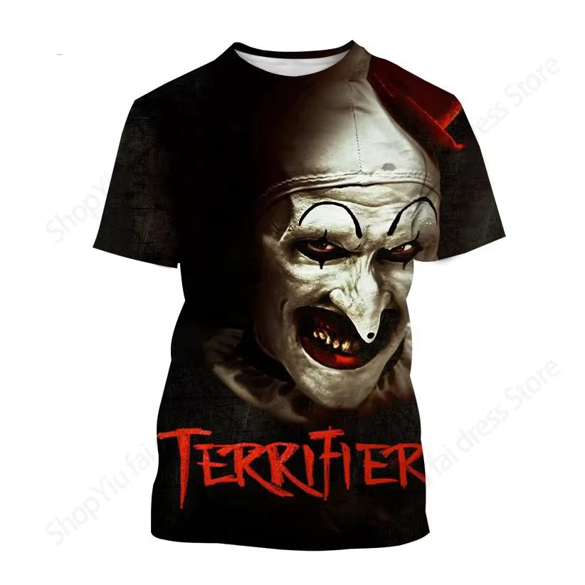 T-shirt à manches courtes pour hommes et femmes, film d'horreur Terrifier imprimé en 3D, Économie à 