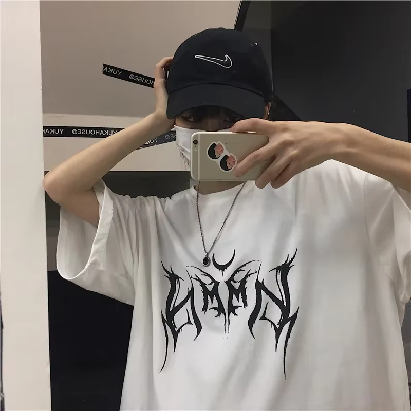 Femmes T-shirt Hip-Hop lâche Punk lettre impression hauts T-shirt noir femme été T-shirt graphique T