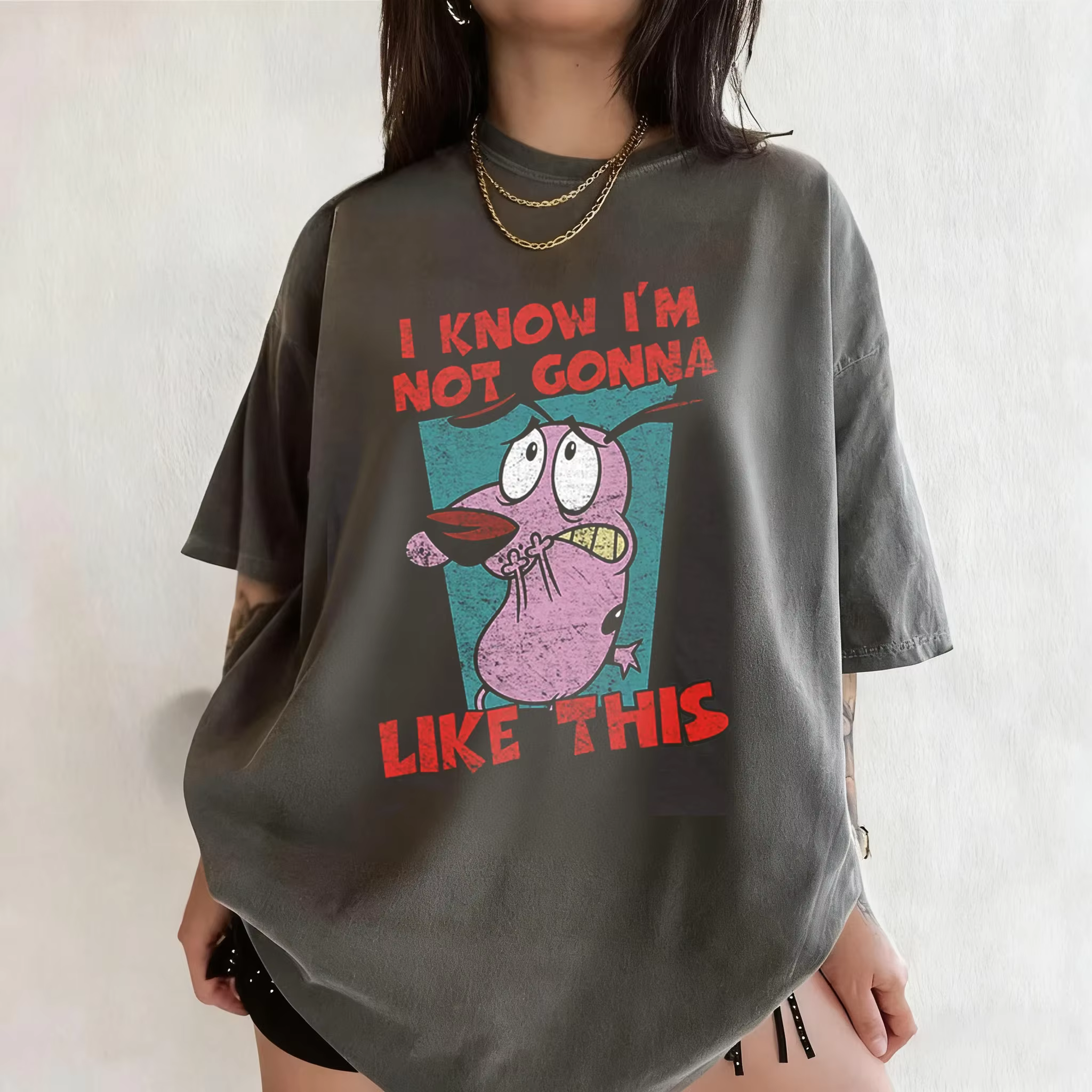 T-Shirt rétro Courage The Cowardly Dog, t-shirt de dessin animé Y2K, série télévisée des années 90, 