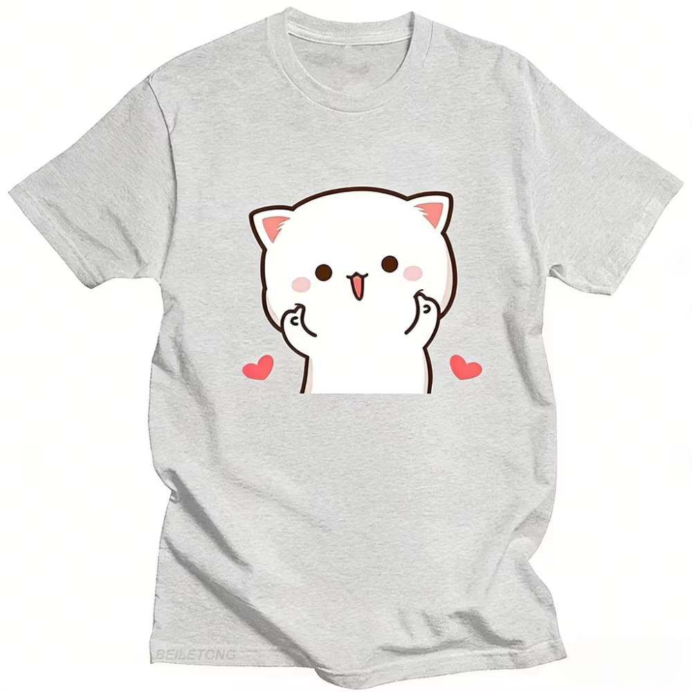 T-shirt pour femmes amusant et mignon avec imprimé de chat mochi pêche et goma, vêtements kawaii pou