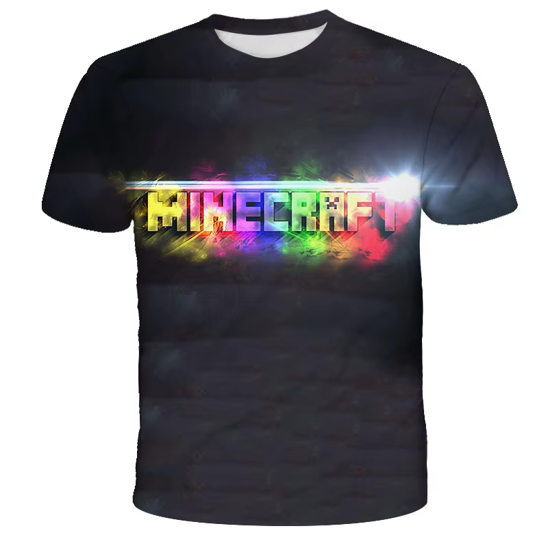 T-shirt décontracté Uniqlo Minecraft imprimé en 3D, motif blocs de construction et dessin animé, pou