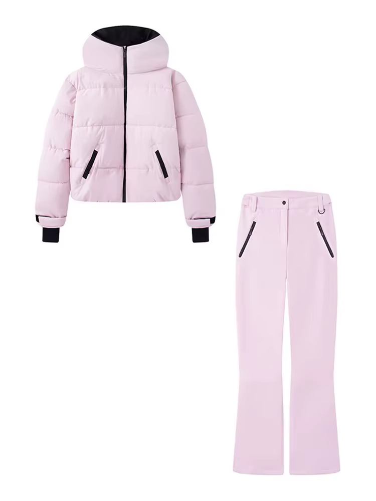 HH femmes mode poche fermeture éclair manches longues à capuche ski coton rembourré cordon veste + t