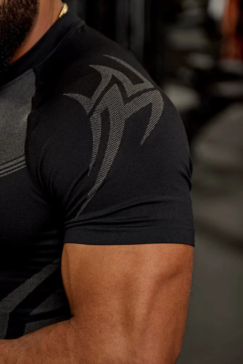 T-shirt de compression à manches courtes pour homme, imprimé tribal, hauts d'entraînement respirants