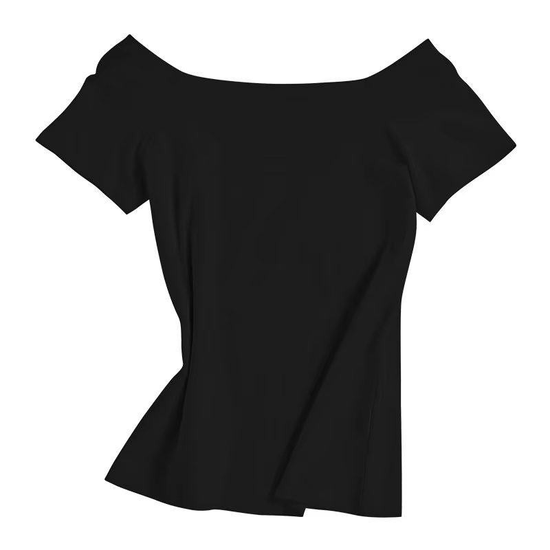 MRMT 2026 Nouveau T-shirt Femme en Coton Coupe Slim Manches Courtes Épaules Dénudées Col Droit