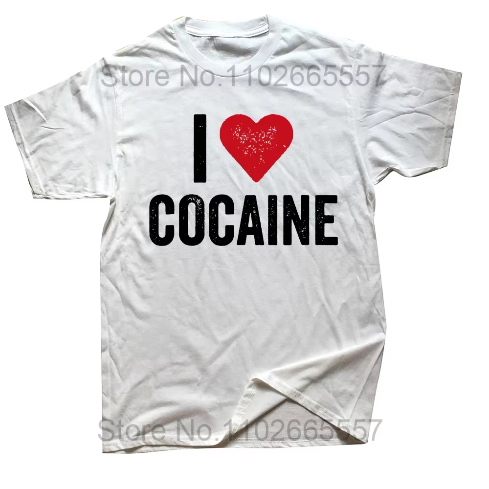 T-shirt à Manches Courtes en Coton, Décontracté et Amusant, avec Design de Cocaïne, I Love Coussins,