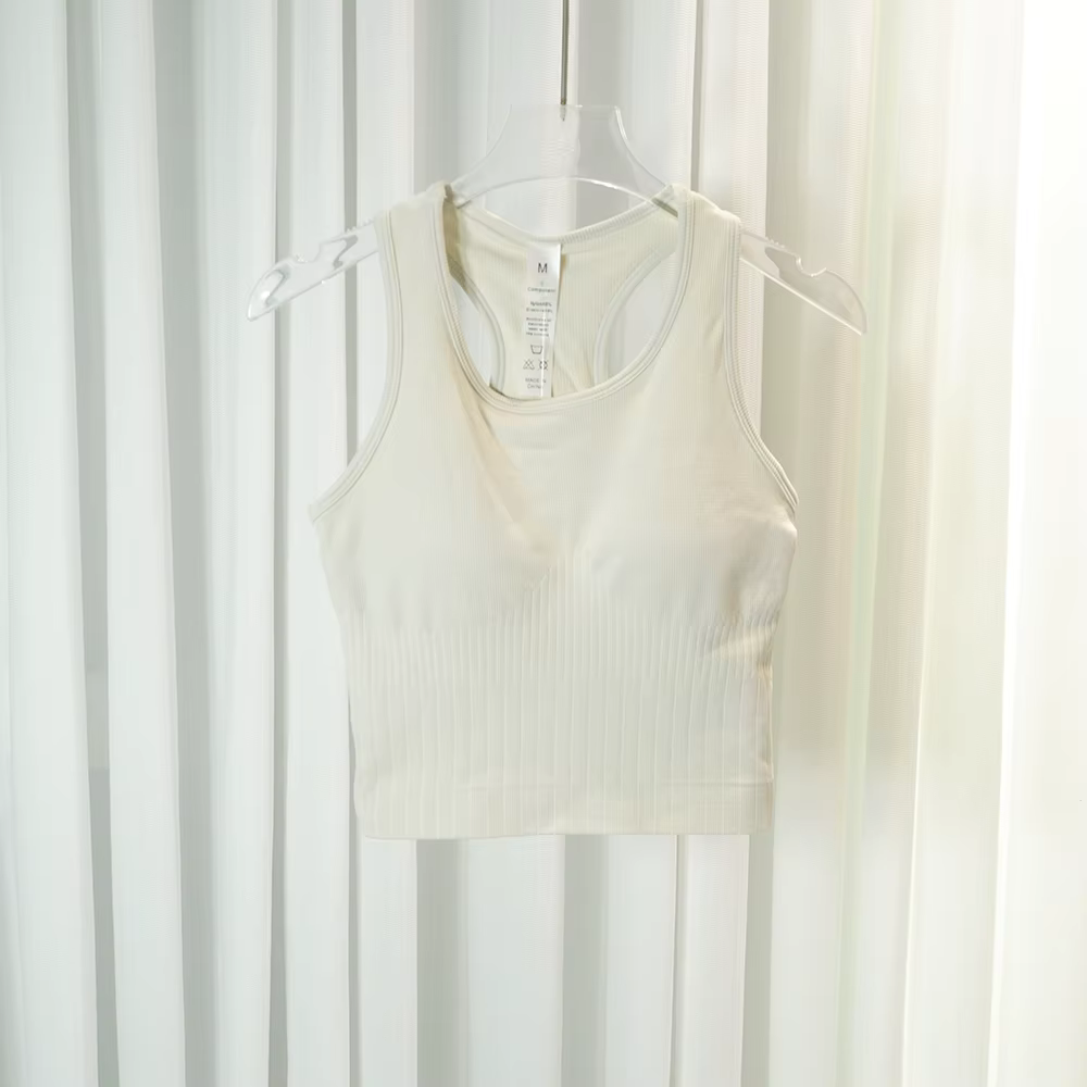 Débardeur court d'été en tricot sans couture avec coussinets de poitrine, coupe ajustée, polyvalent,