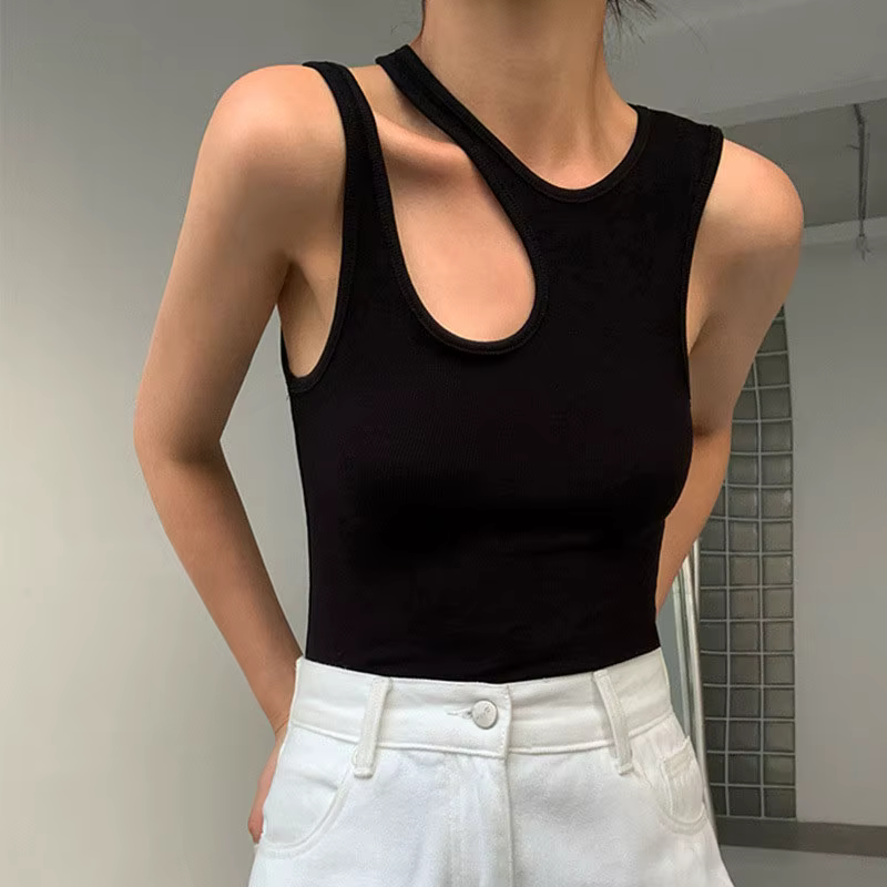 T-shirt col rond femme coupe blanche, décontracté, sans manches, slim, mode été 2024