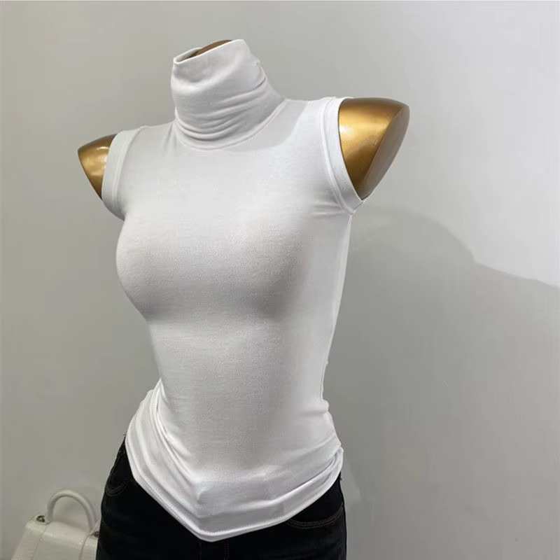 Débardeur moulant sans manches à col montant pour femme, extensible, transparent, respirant, léger, 