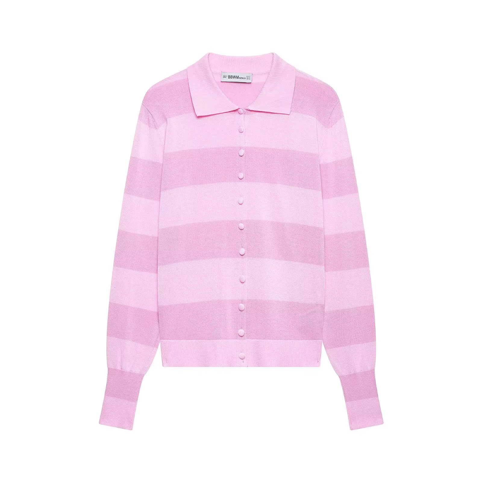 Polo d'été pour femme avec col en tricot rayé rose