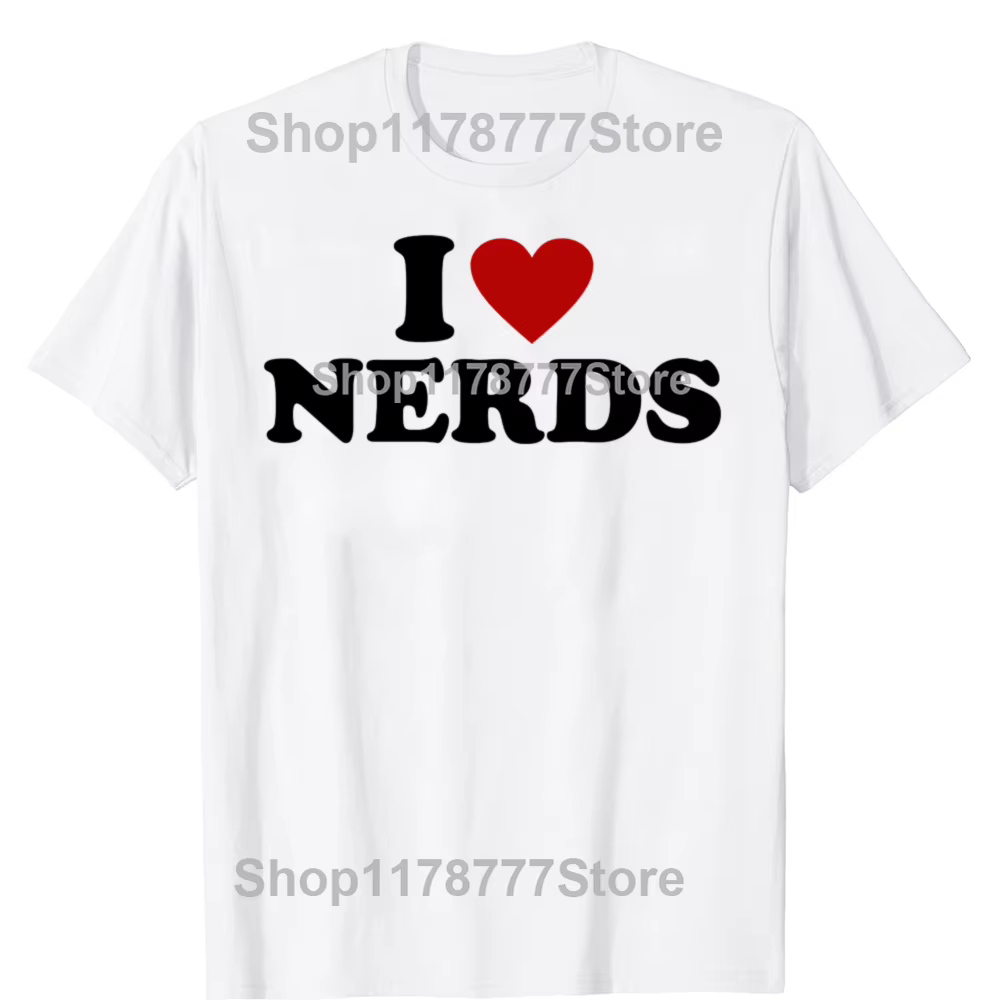 T-shirt manches courtes, streetwear en coton, humoristique et décontracté, I Love Nerds, à la mode,