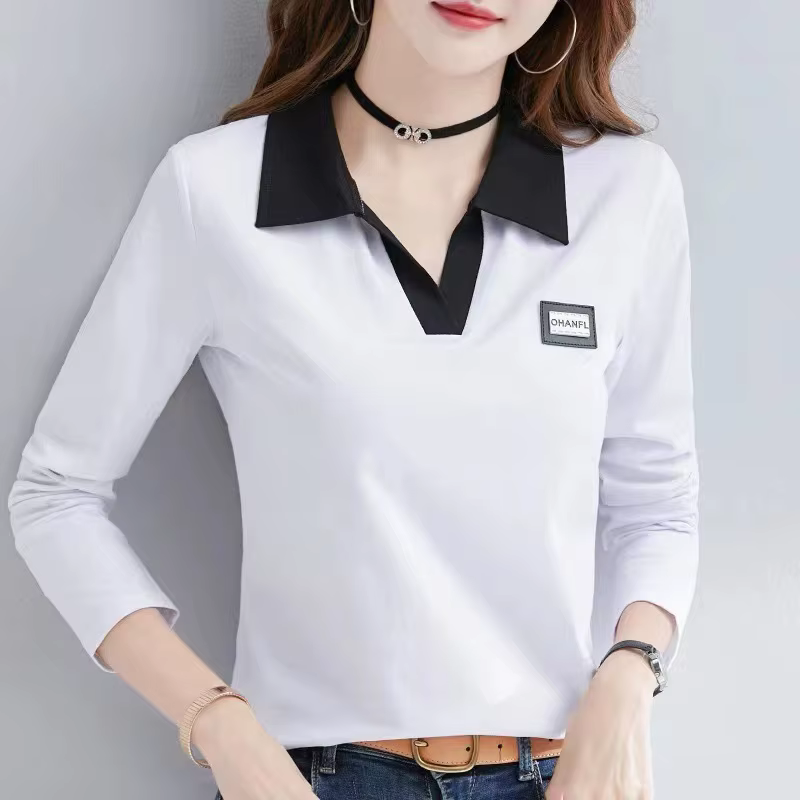 T-shirt rayé à manches longues pour femme, POLO à la mode, nouveau haut à bascule, automne