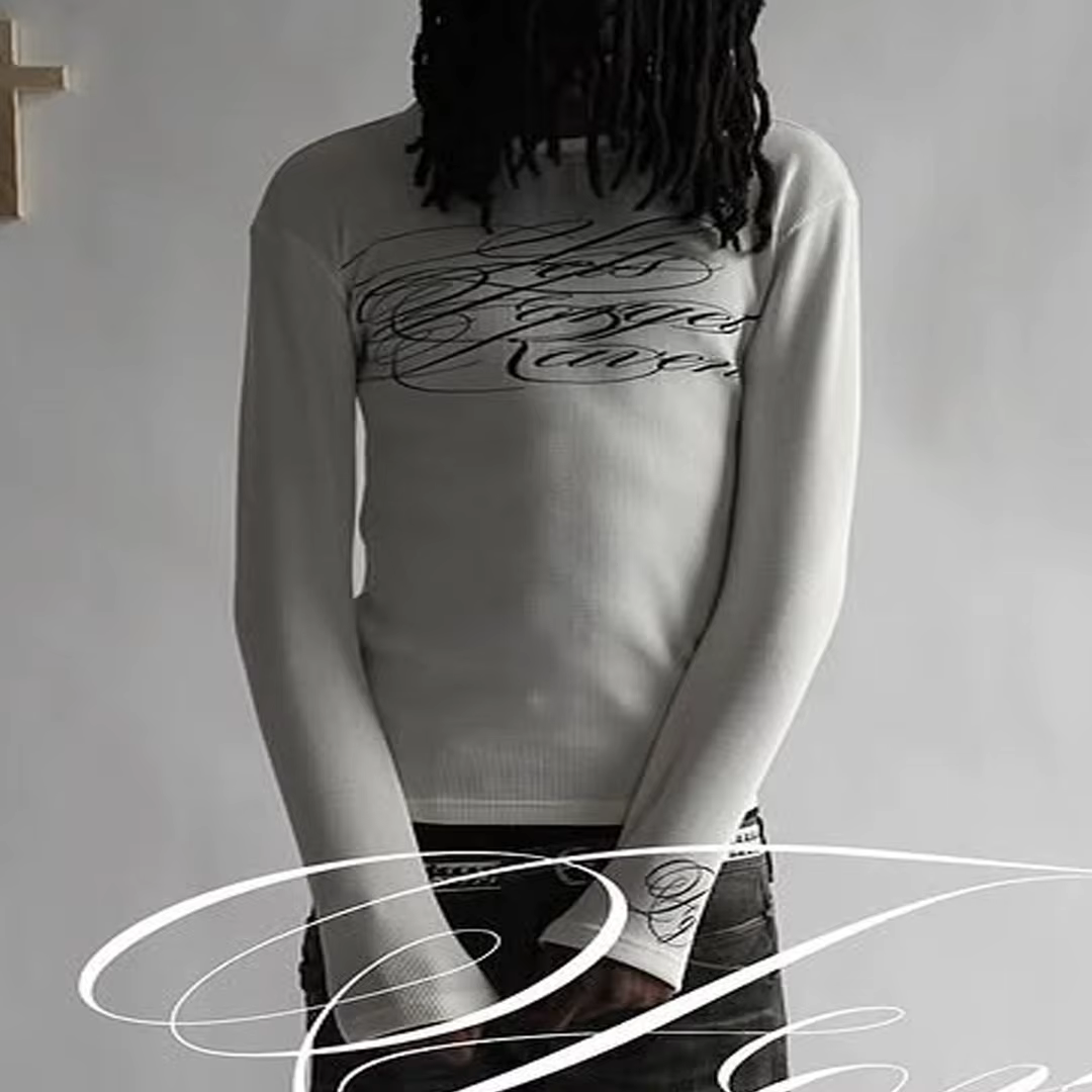 T-Shirt à manches longues imprimé américain rétro foncé Y2K, tenue gothique de rue tendance, haut po