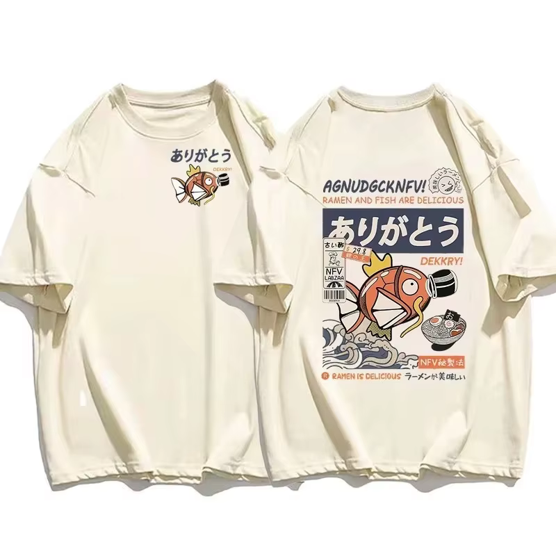 Japonais Streetwear T-shirt hommes Koi poisson Sauce soja imprimé décontracté femmes à manches court