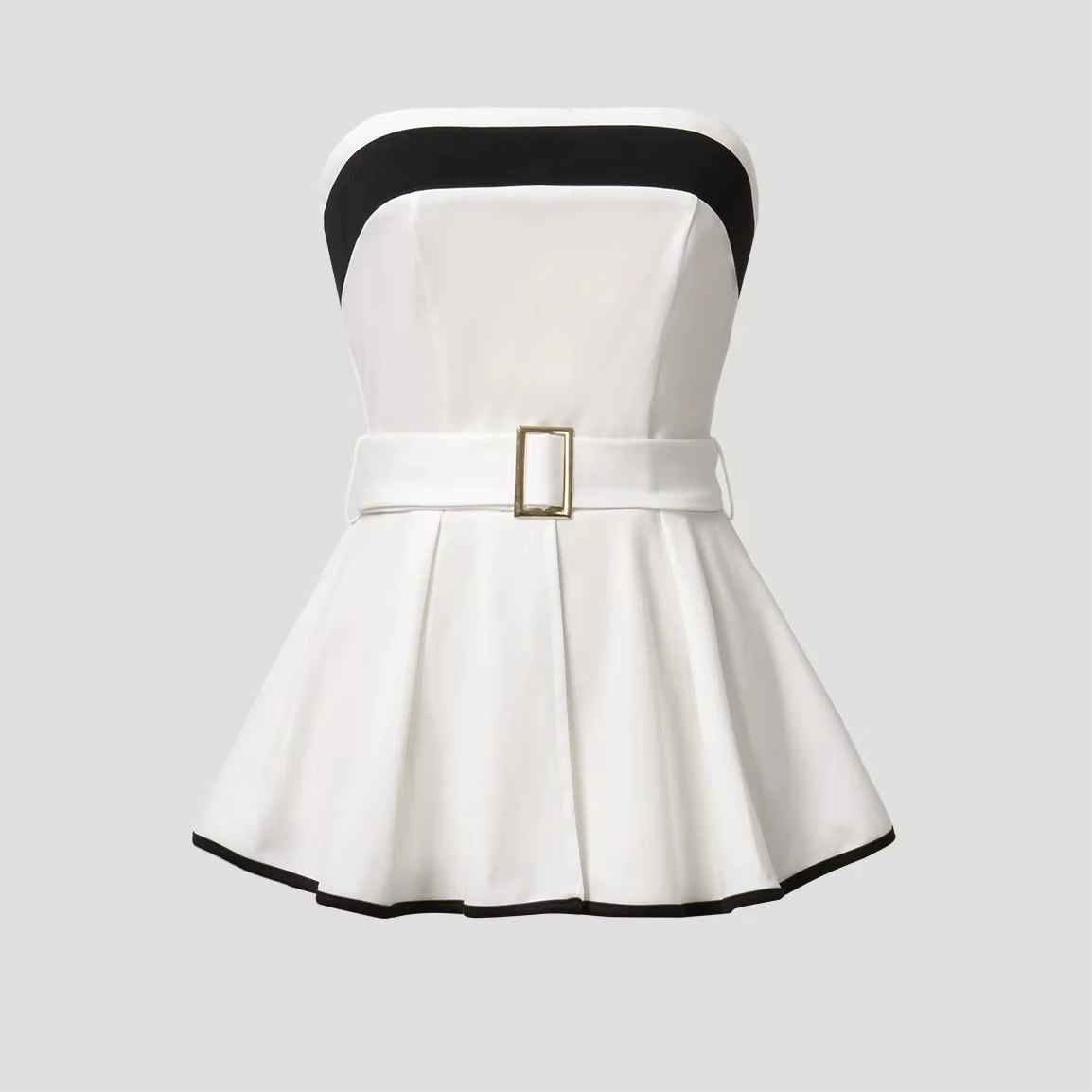 Haut peplum pour femme, sans bretelles, color block, ceinturé, coupe ajustée et lisse, élégant, chic