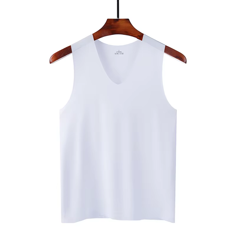 Débardeur en soie sans couture pour hommes, gilet de Sport sans manches, vêtements unis, décontracté