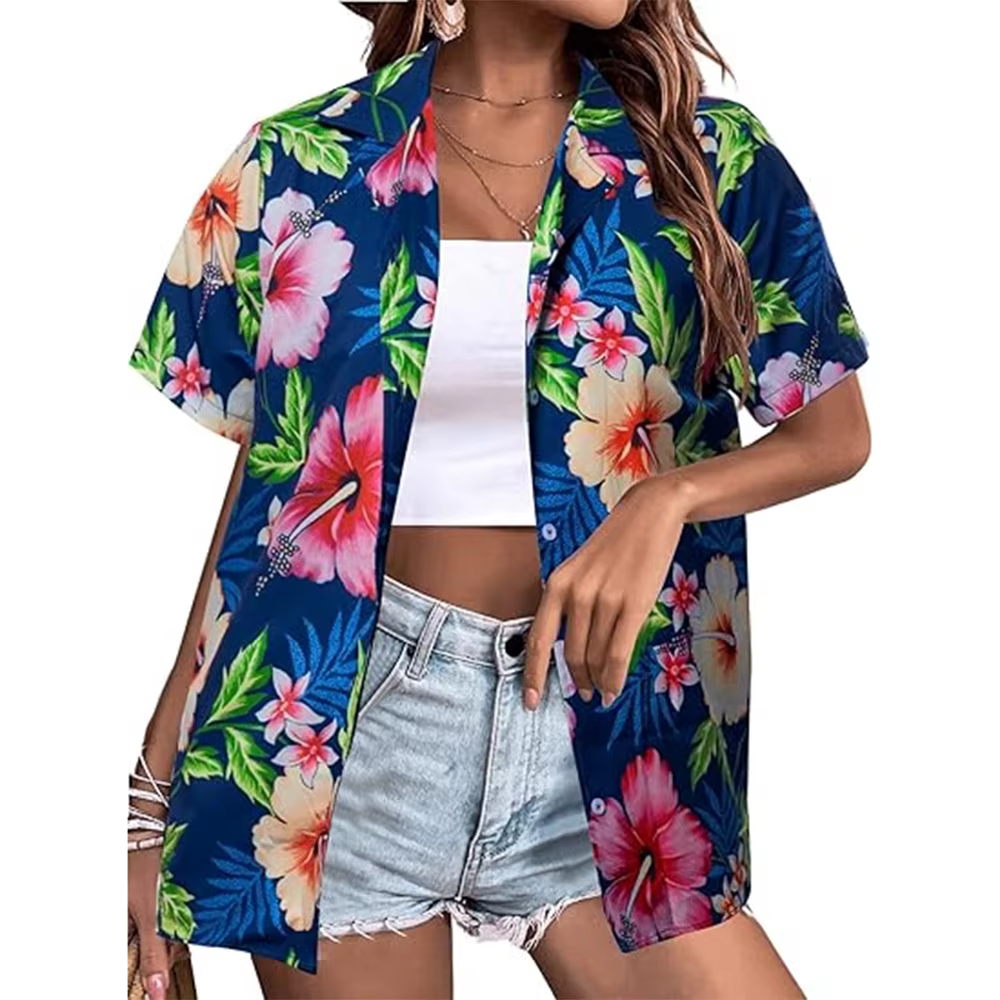 T-shirt à manches courtes pour femmes, imprimé Floral 3D, Style hawaïen, basique, décontracté, à rev