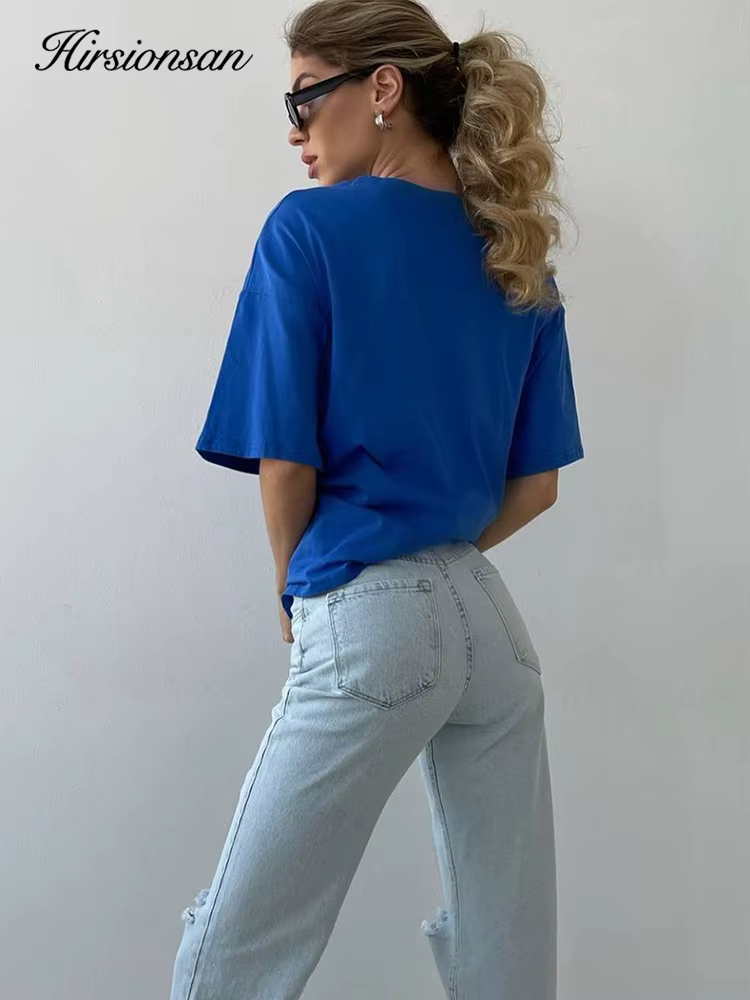 Hirsionsan – t-shirt imprimé Harajuku pour femme, haut décontracté, ample, à manches courtes, surdim