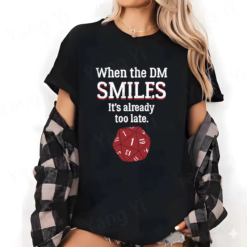 T-shirt unisexe en coton imprimé DM pour jeux de rôle sur table, motif dés à 20 faces, rouge, décont