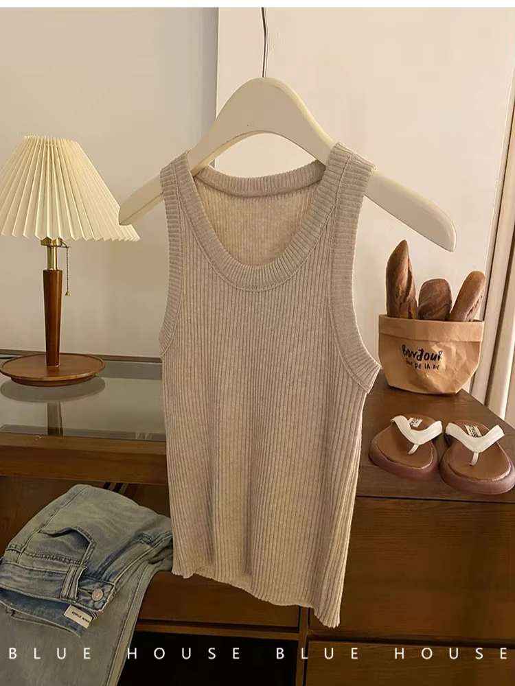 Débardeur rayé d'été pour femmes, T-Shirts tricotés sans manches, haut court, élastique, Slim, gilet