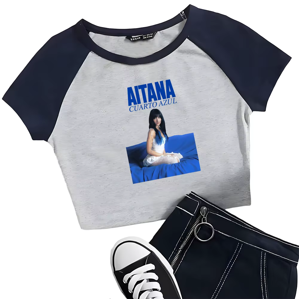 T-Shirt graphique Singer Aitana Cuarto Azul Tour pour filles et femmes, col rond, manches courtes