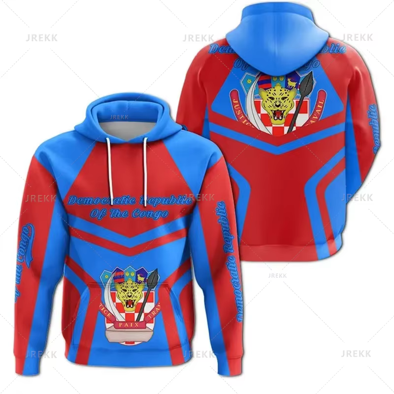 Impression 3D de la carte de la République du Congo, sweats à capuche, blason graphique PVD Congo, v