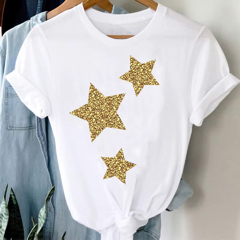 T-shirt avec étoile dorée à cinq branches pour femme, veste courte, cool, nouveau style étranger, do