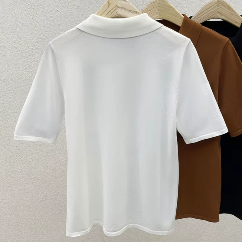 T-shirt POLO élégant à manches courtes, poches amples, Design, chemisiers d'été fins pour femmes, vê