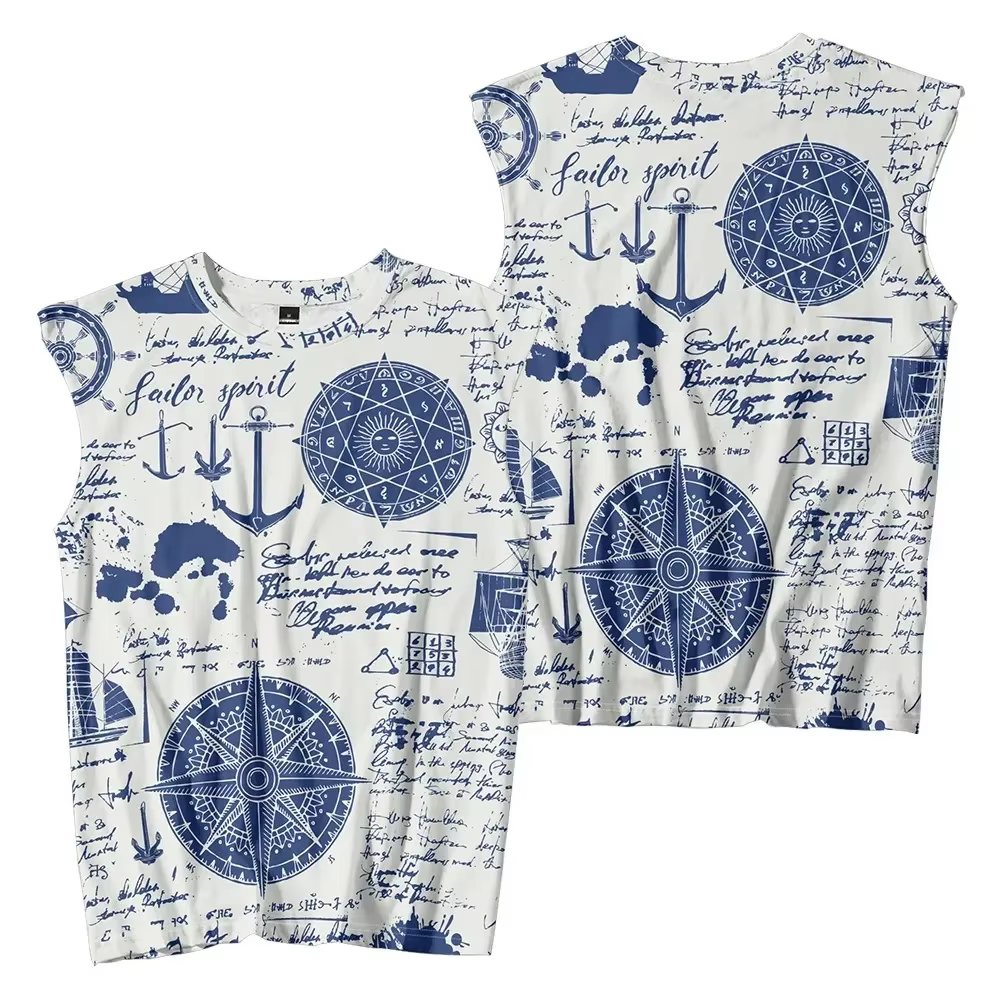 Débardeur graphique ancre nautique pour hommes, gilets rétro carte imprimée sans manches, Vintage, v