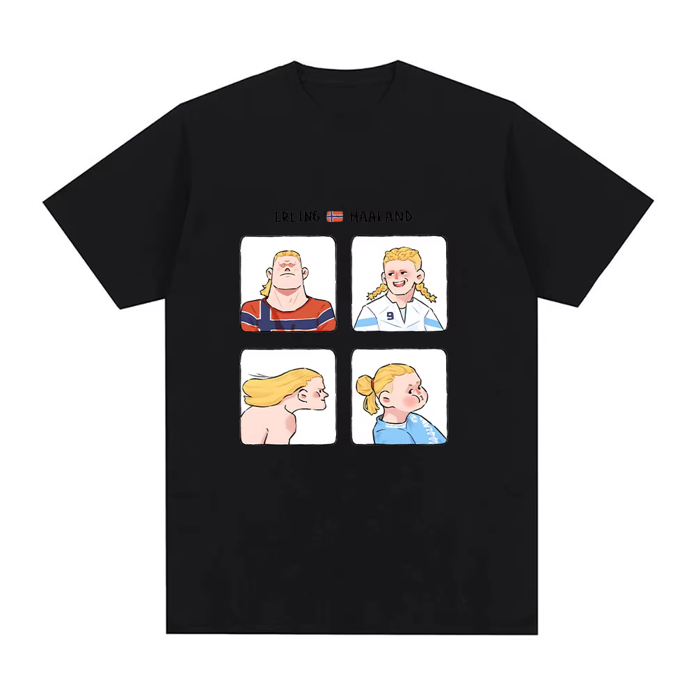 T-shirts Meme Haaland – T-shirt Amusant pour Hommes et Femmes, Imprimé Dessin Animé Mignon, Décontra