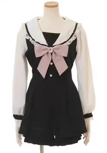 Rojita – robe japonaise à manches longues et col marin pour femmes, ensemble deux pièces avec nœud L