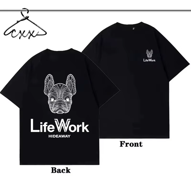 T-shirt de travail vintage coréen à motif chien, marque de luxe, en coton, pour hommes et femmes, ét