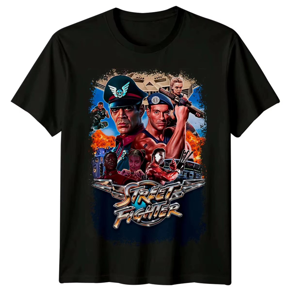 T-shirt inspiré de l'affiche du film Street Fighter (1994), rétro, unisexe, pour hommes, streetwear