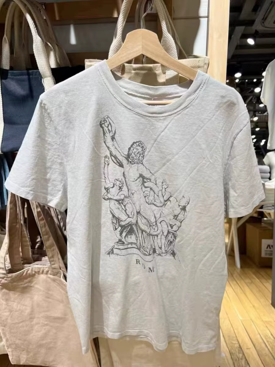 T-shirt manches courtes col rond femme, streetwear, américain, rétro, imprimé Roma, en coton, décont