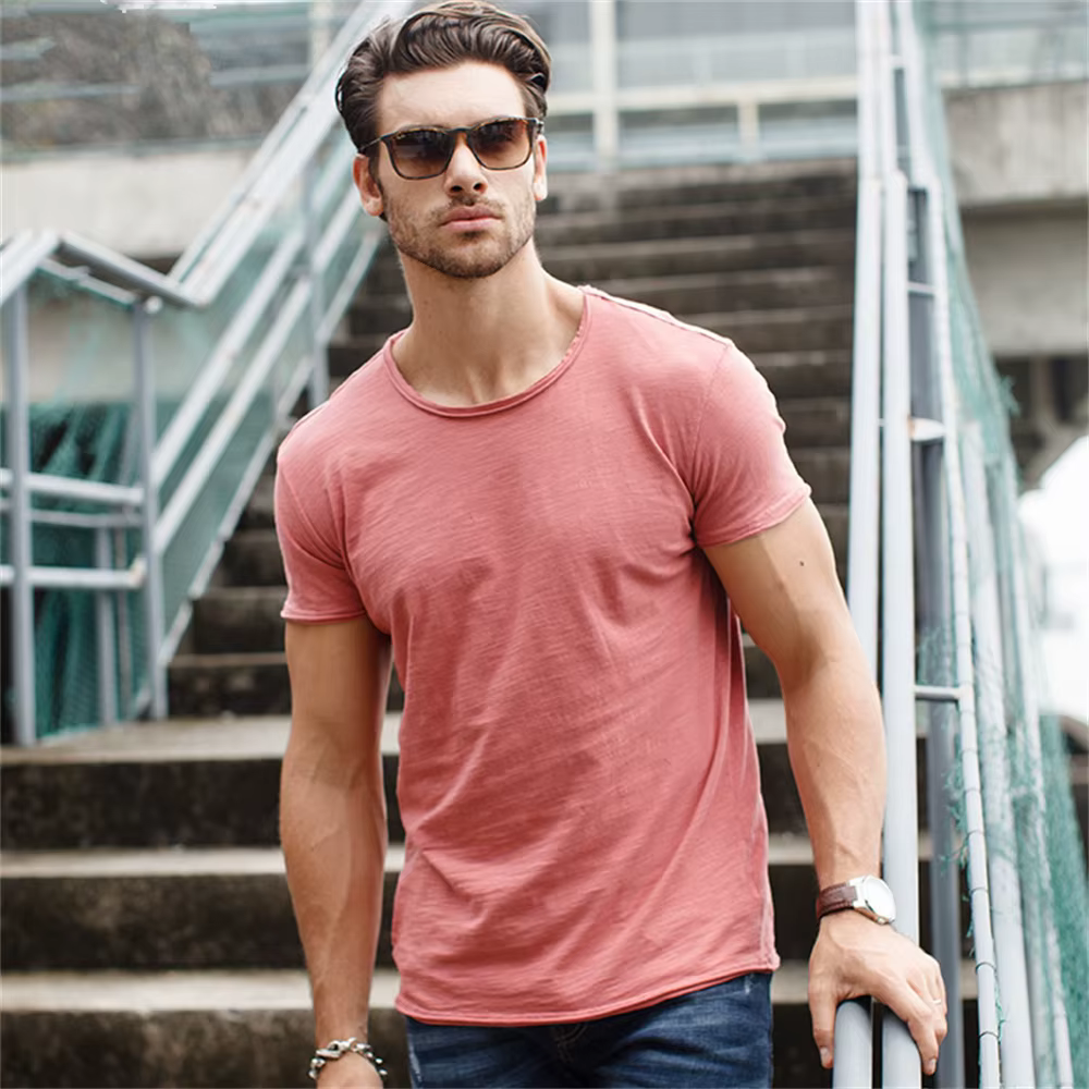100% coton hommes T-shirt décontracté doux Fitness été mince T-shirts hommes vêtements de maison col