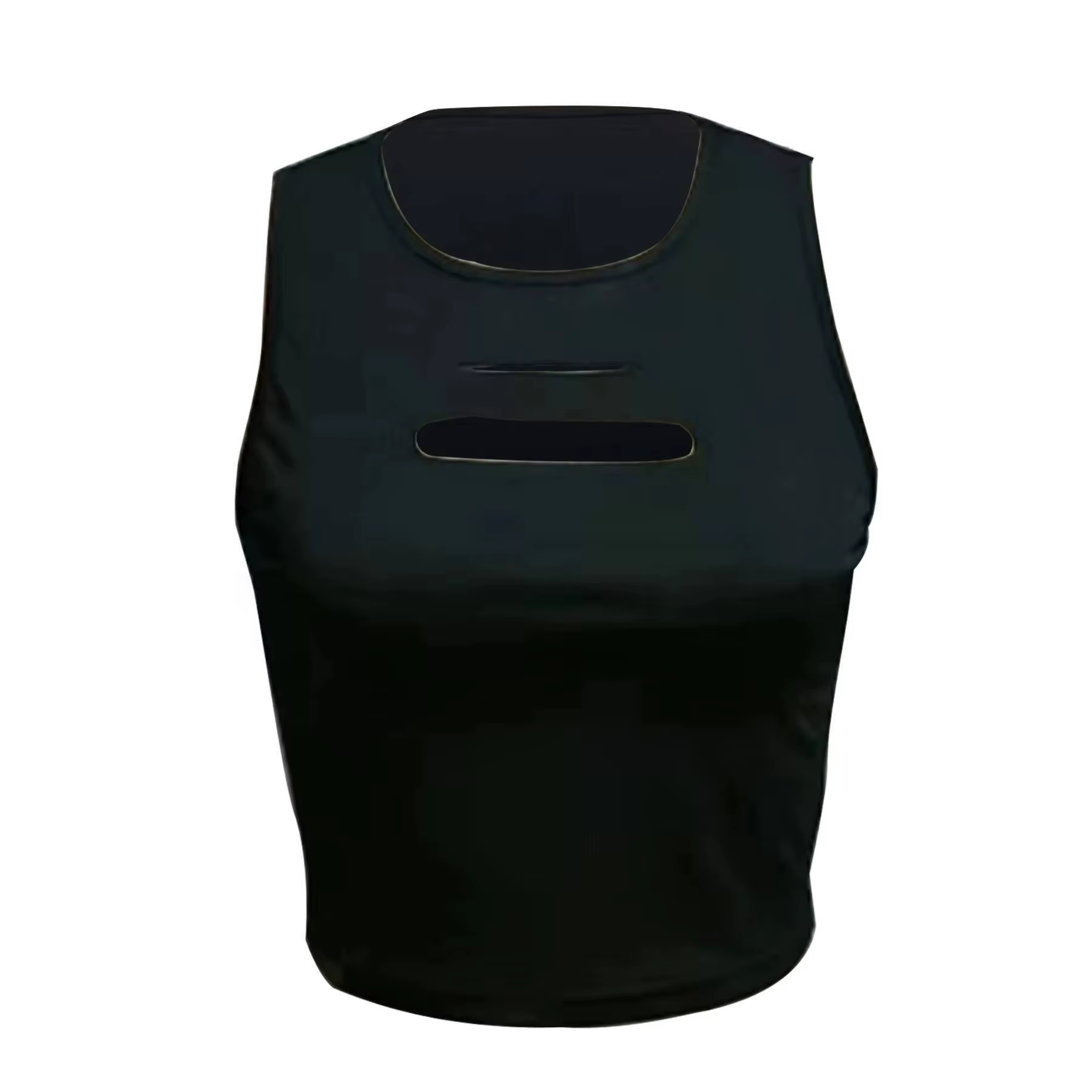 Débardeur Femme Printemps-Été Noir Col Rond Sans Manches avec Double Découpe Poitrine Coupe Slim Chi