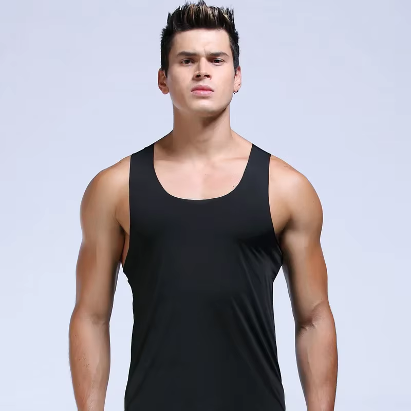 Débardeur de sport moulant sans manches en soie glacée sans couture pour homme, version coréenne, co