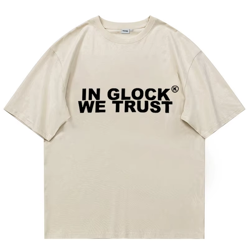 Hommes T-Shirt en GLOCK WE TRUST graphique coton surdimensionné Vintage Harajuku manches courtes hau
