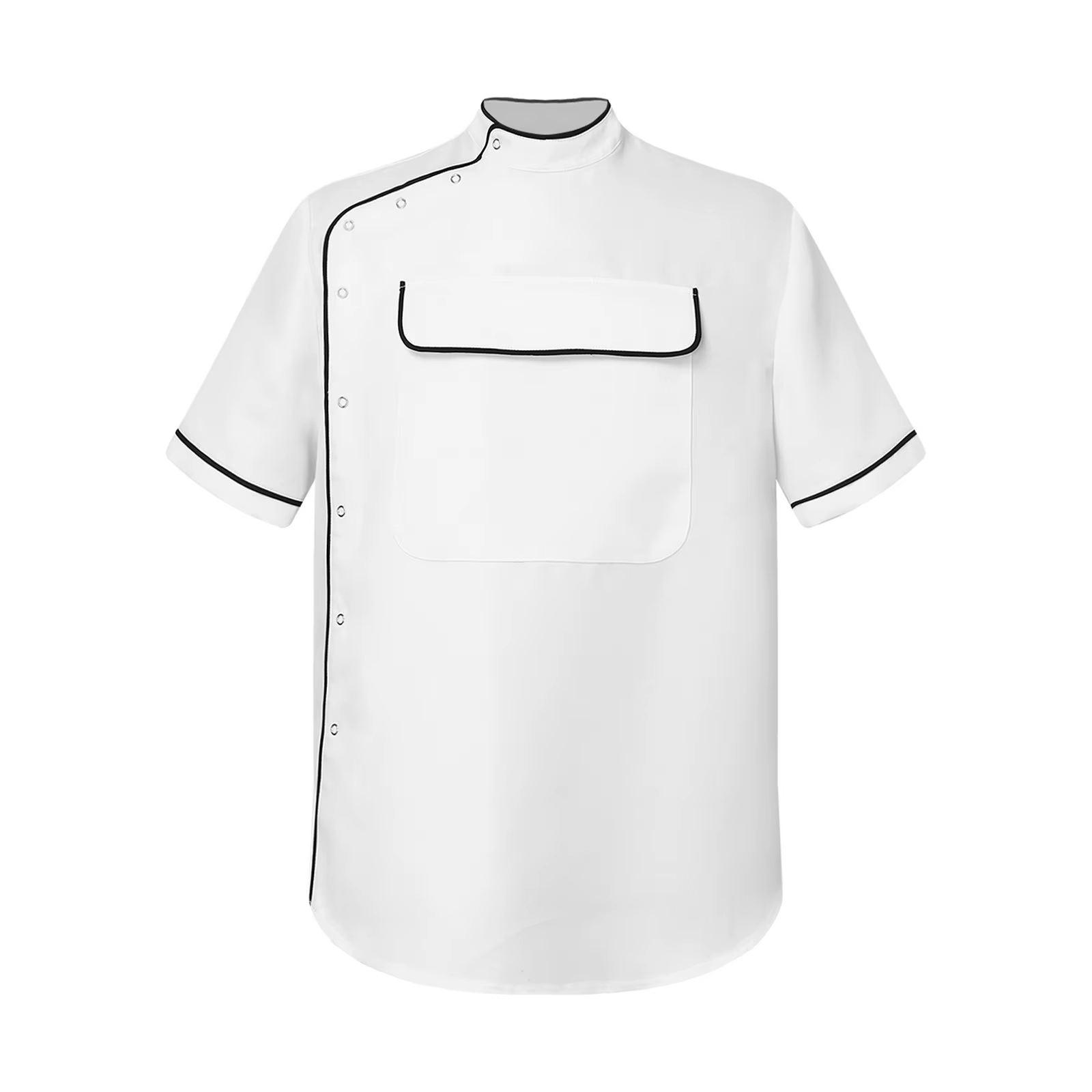 T-shirt de barbier pour homme avec grande poche à rabat sur la poitrine, boutons latéraux, vêtement 