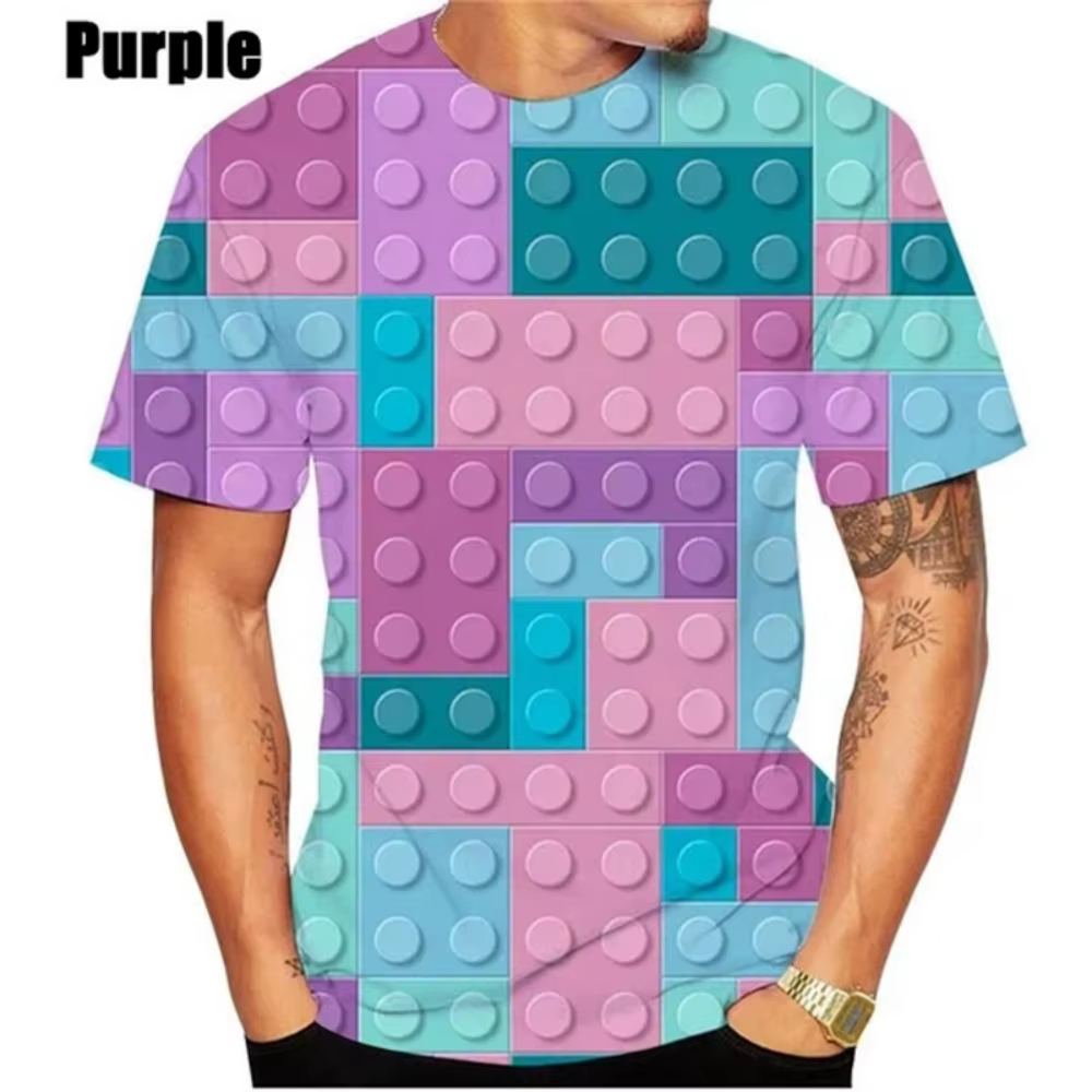 Nouveau T-Shirt blocs de construction imprimé hommes vêtements à manches courtes T-Shirt pour hommes