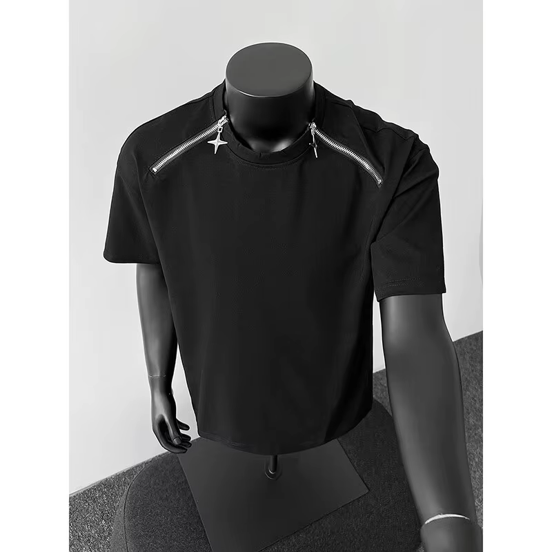 Respirant hommes col rond T-Shirt homme Zip détail Design tendance nouveau Streetwear urbain décontr