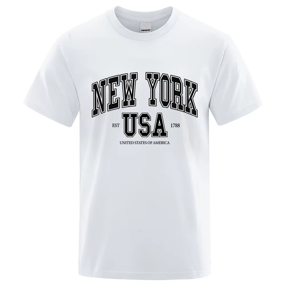 T-shirt à col rond pour homme, ample, en coton, surdimensionné, style Hip Hop, New York, Usa, Street