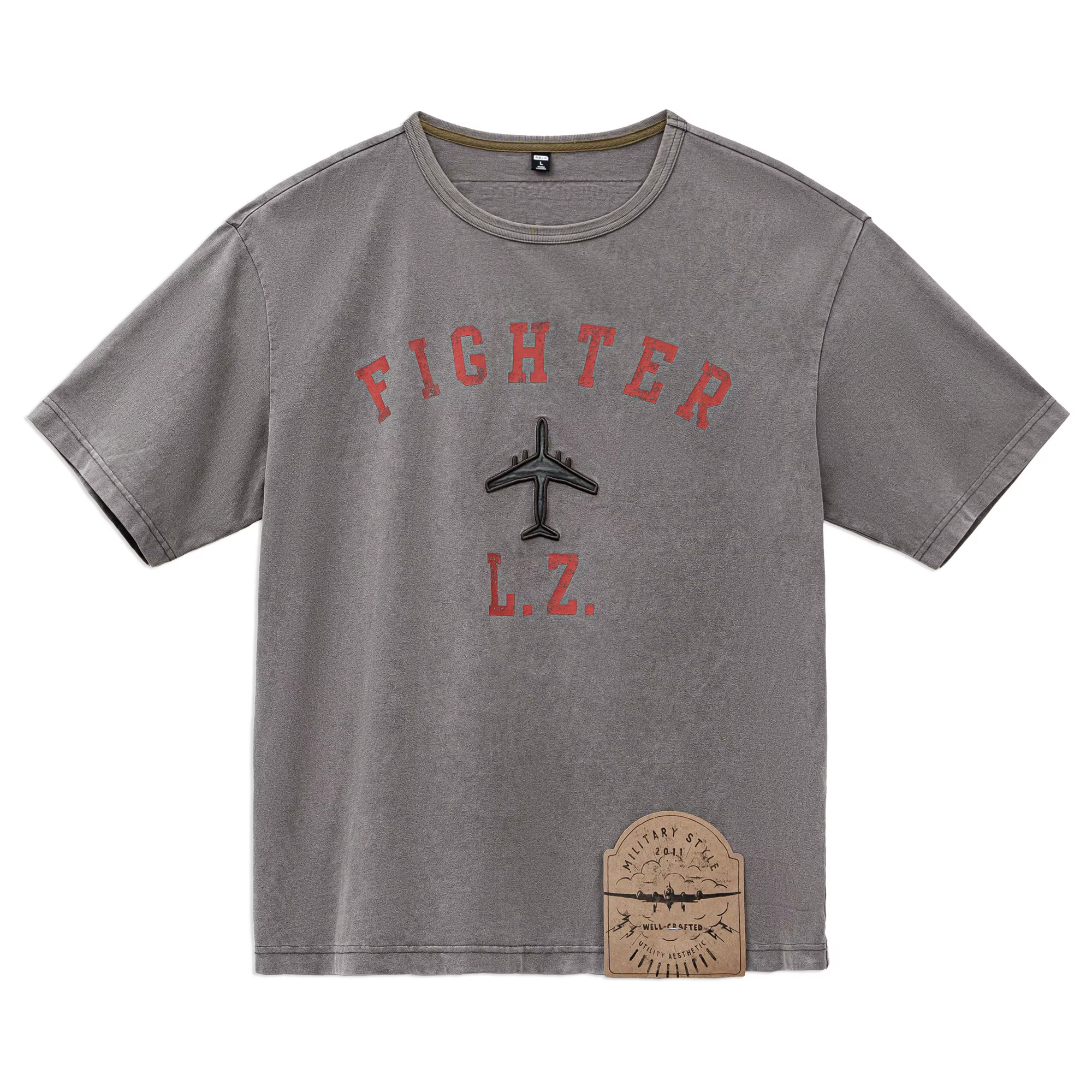 T-shirt homme Maden, imprimé avion de chasse vintage, coton lourd, col rond oversize, style streetwe