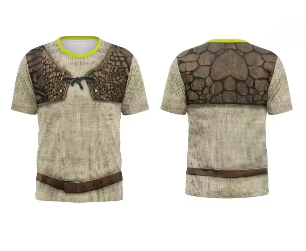 T-shirt imprimé créatif style armure médiévale pour hommes et femmes, décontracté, col rond, manches