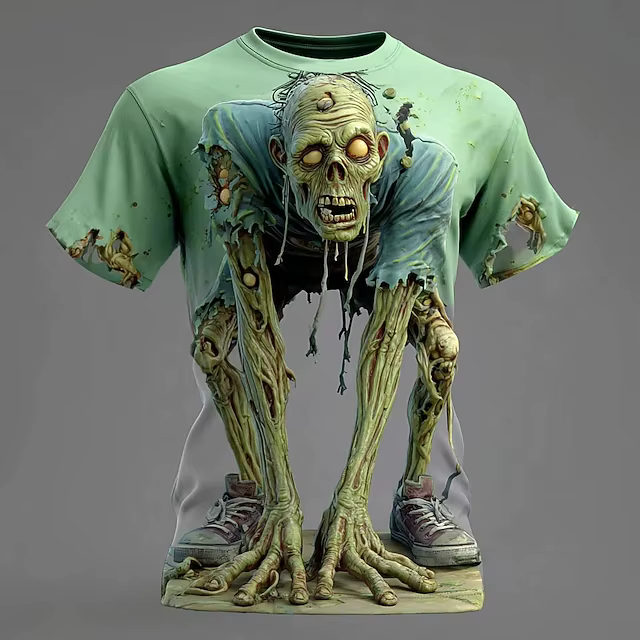 T-shirt à manches courtes pour hommes, imprimé squelette d'halloween en 3D, été, extérieur, décontra