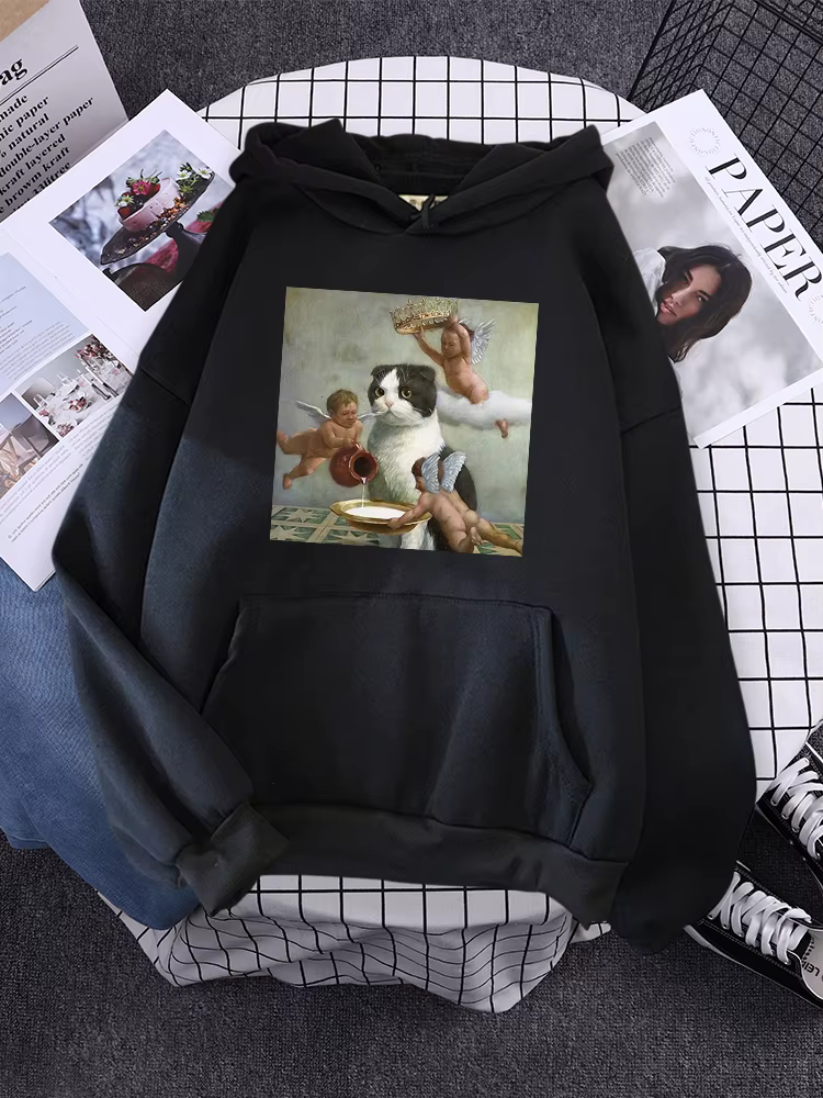 Sweat à capuche petit ange et chat impression sweat femme avec capuche esthétique couple coréen vête