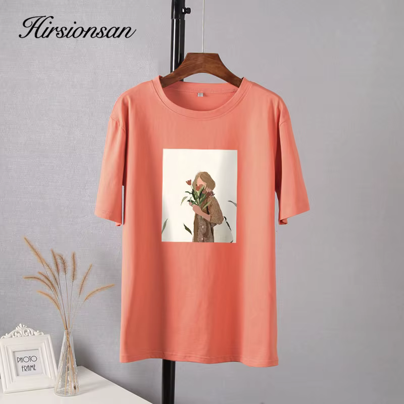 Hirsionsan – t-shirt en coton imprimé graphique Harajuku pour femme, haut coréen doux et ample, esth
