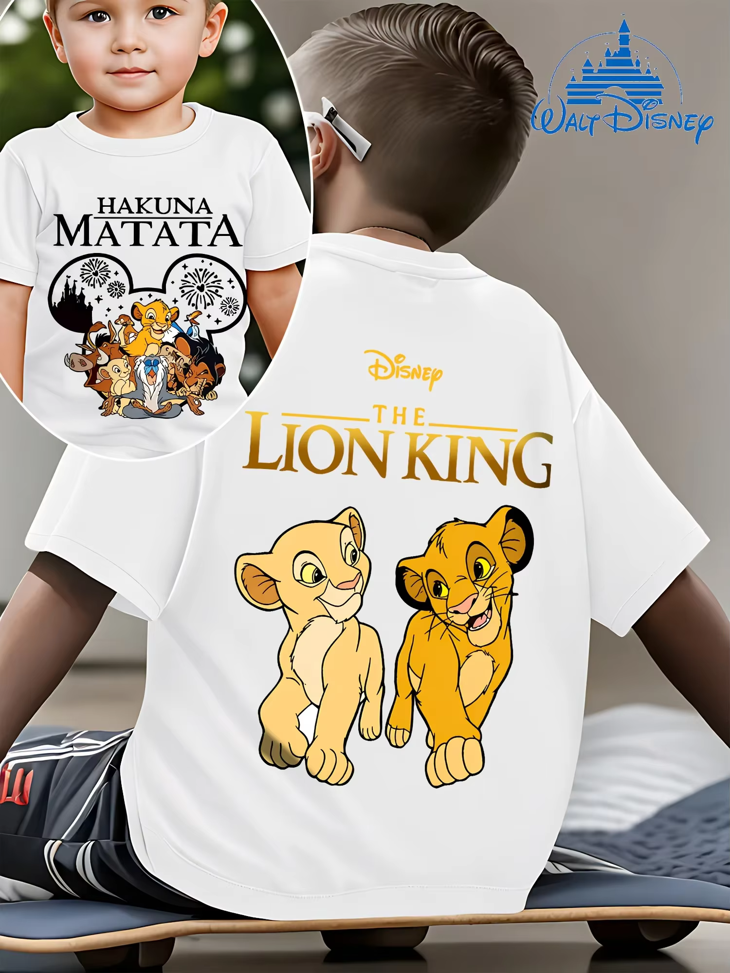 T-shirt à thème Disney Le Roi Lion pour garçons, 100% coton, imprimé de personnages de dessins animé