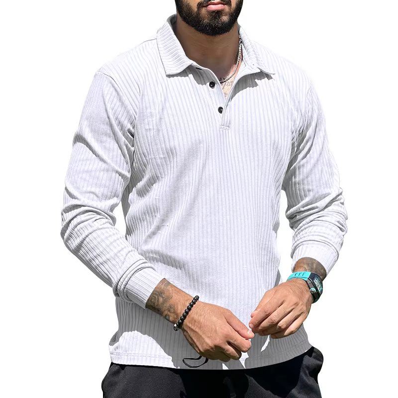 Nouveau T-shirt Polo Décontracté à Manches Longues pour Homme, Coupe Slim, Anti-Rayures, Pull Tricot
