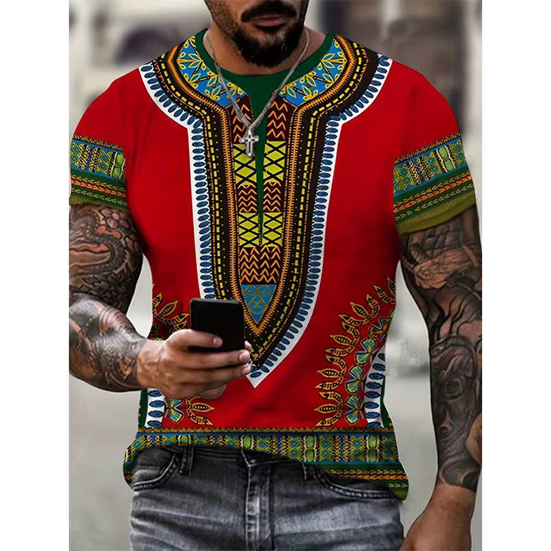 T-shirt à motif ethnique africain pour hommes, Dashiki tribal imprimé en 3D, t-shirts décontractés d